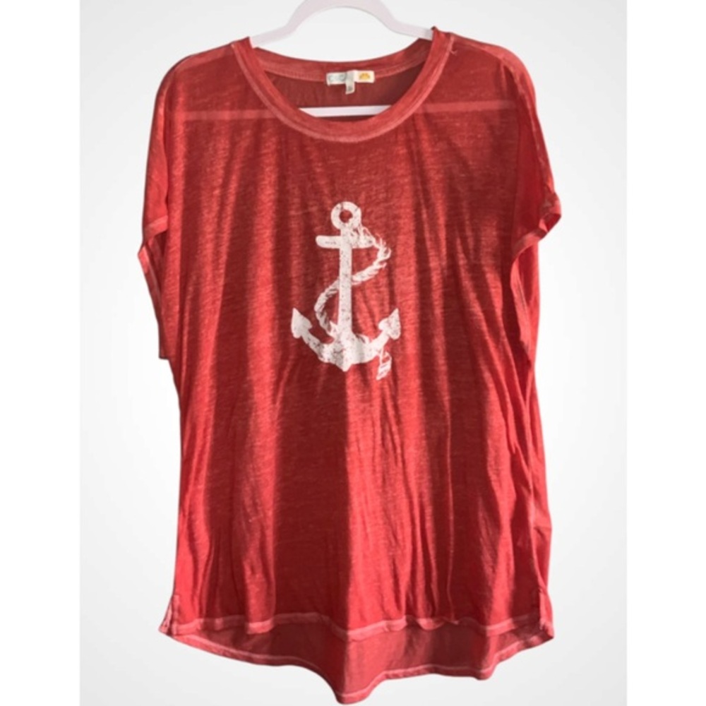 C&C Orange Nautical Graphic Anchor Tee Swim Cover Oversized Relaxed Tunic Fit XL